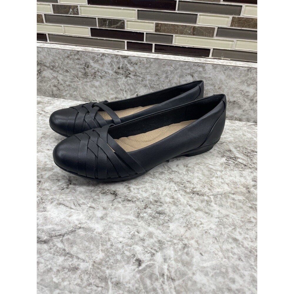 Clarks Collection Sara Clover Ballet Flats Black Leather shoes Women's 6.5M